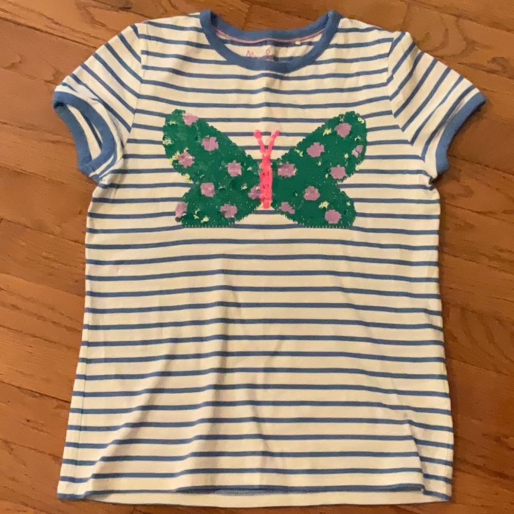Mini Boden Reversible Sequence Blue and White Nautical Striped Tee